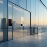 Porta de escritório moderno com teclado digital de segurança vermelho representando forceRemoteSettingsRefresh do Claude Code